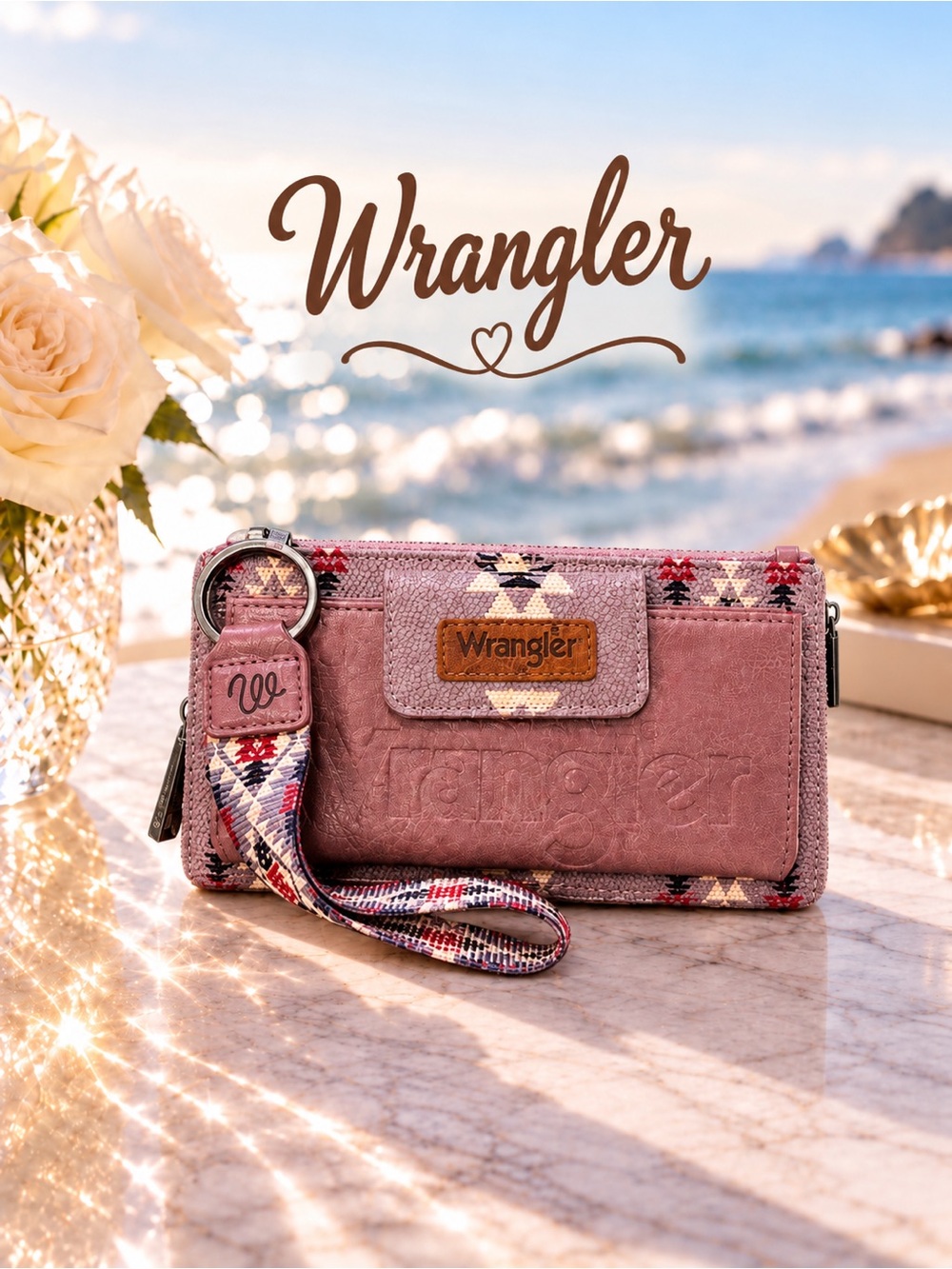 Wrangler Purple Patterned Wallet/wristlet with Keychain